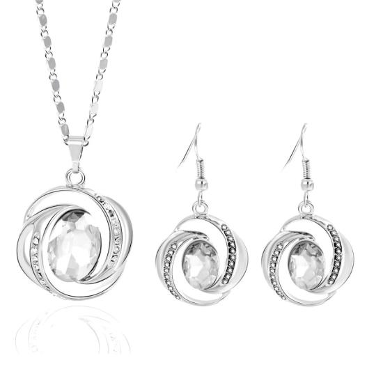 Romantic design women’s jewelry set with silver white crystal stone