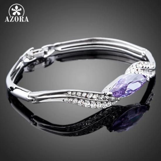 Platinum plated stellux crystal stone curved ladies diamond bracelet/