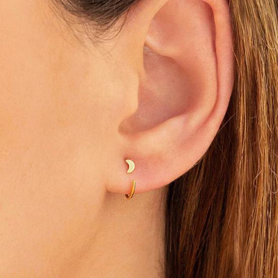 Tiny Moon Open Huggie Hoop Earrings - Ear hugger