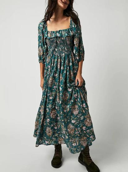 Green Floral Chic Boho Maxi Dress