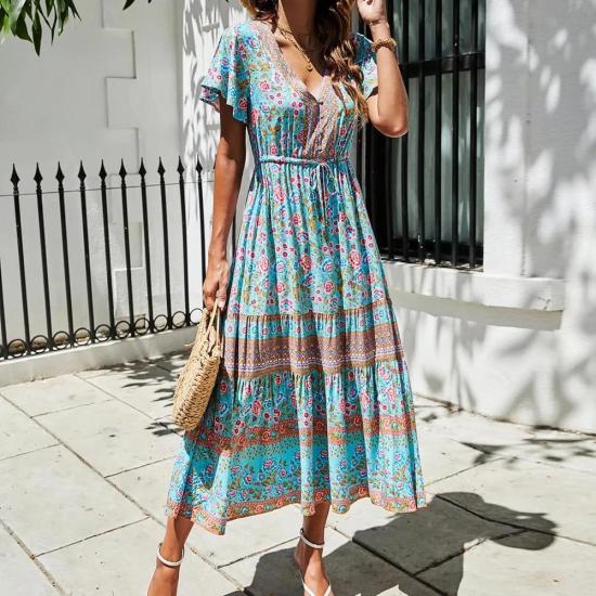 Blue Floral Bohemian Summer Dress    