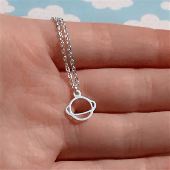 Saturn Silver Necklace Minimalist Necklace/