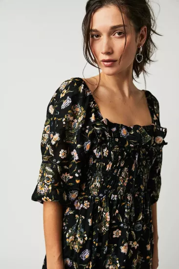 Black Floral Chic Boho Maxi Dress 