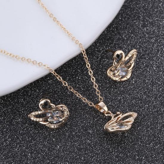 Gold crystal stone swan design women’s jewelry set