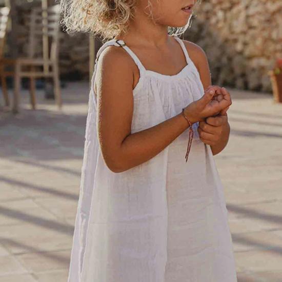 Children Adjustable Shoulder White Summer Dress  