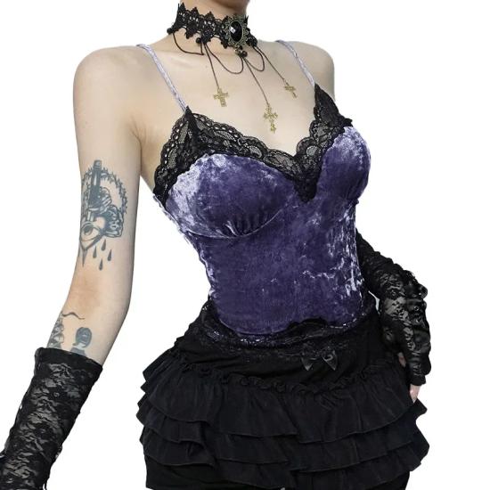 Purple Gothic Velvet Camisole Grunge Punk Crop Top 