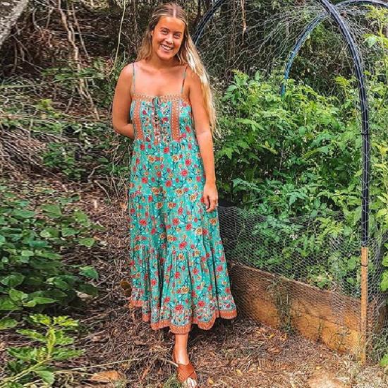 Green Gypsy Floral Summer Dress  