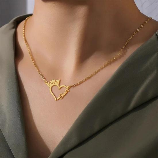 Personalized Heart and Crown Chain Name Necklace