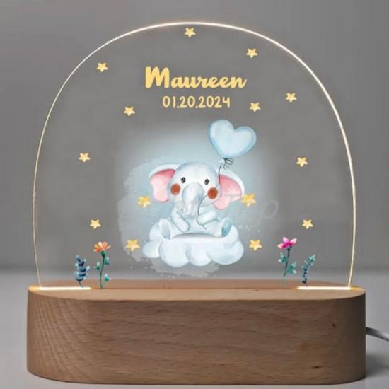 Custom Elephant Heart Baby Name Night Lamp  