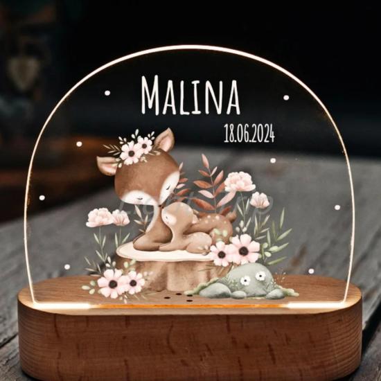 Custom Mom and Bambi Baby Name Night Lamp  