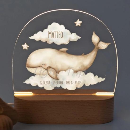 Custom Happy Whale Baby Name Night Lamp    