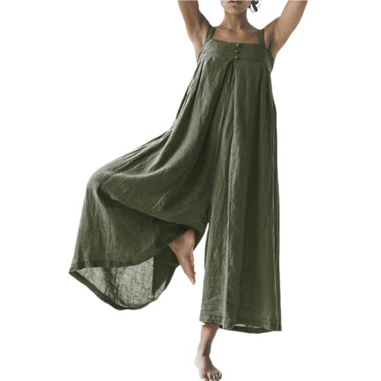 Green Cotton Linen Sleeveless Jumpsuit