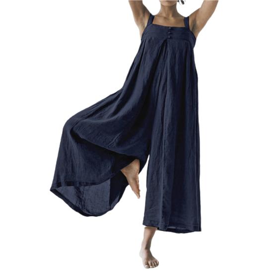 Navy Blue Cotton Linen Sleeveless Jumpsuit