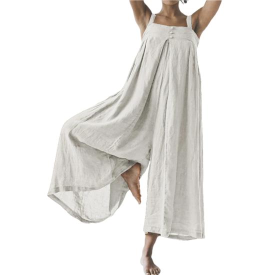 White Cotton Linen Sleeveless Jumpsuit