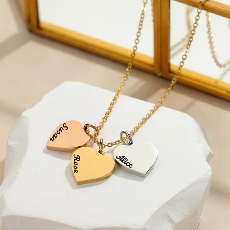 Personalized Family Names Heart Charm Necklace/