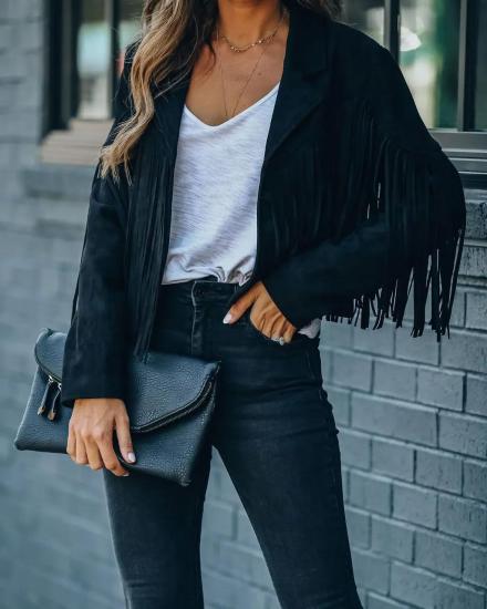 Black Suede Leather Women Jacket