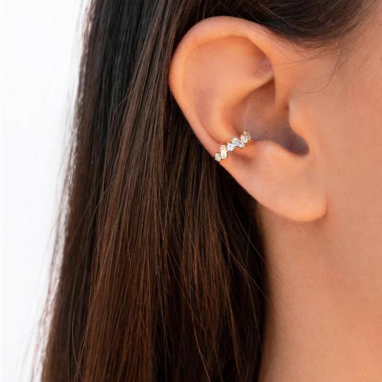 1 Piece Dainty Baguette & Round CZ Conch Ear Cuff Earrings/