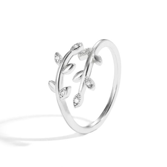 Zircon Leaf Open Adjustable Jewelry Ring