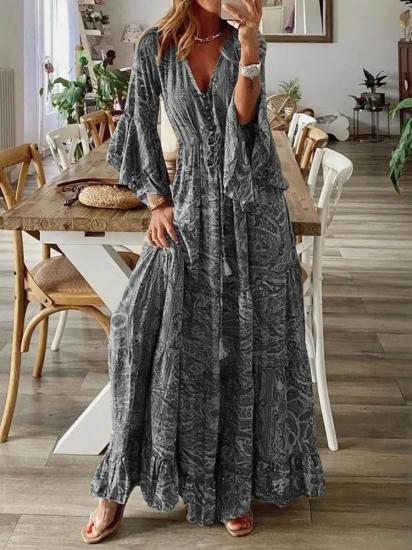 Gray Bohemian Beach Maxi Dress  