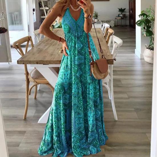 Green Maxi Beach Party Dress  