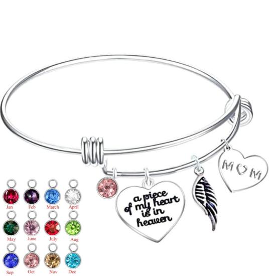 Custom Mom Memories Gift Bangle with Birthstone