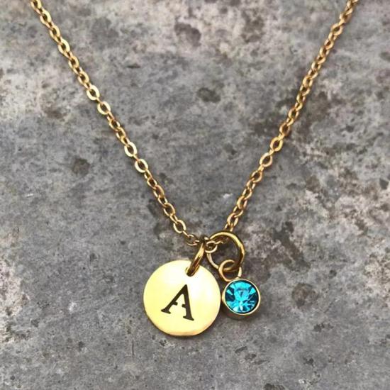 Personalized Birthstone and Initial Disc Necklace