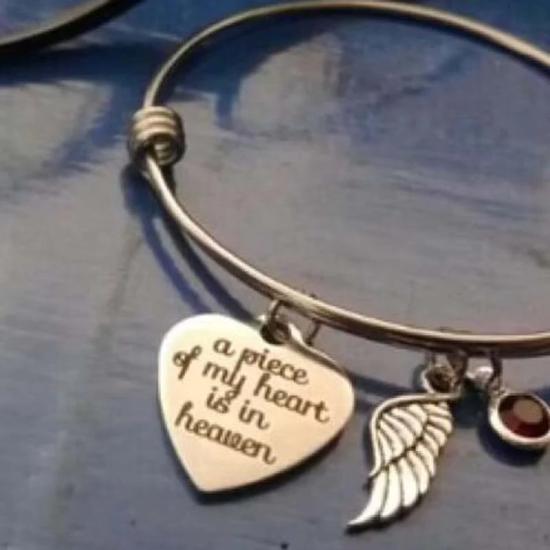 Custom Sympathy Memorial Gift Bangle with Birthstone