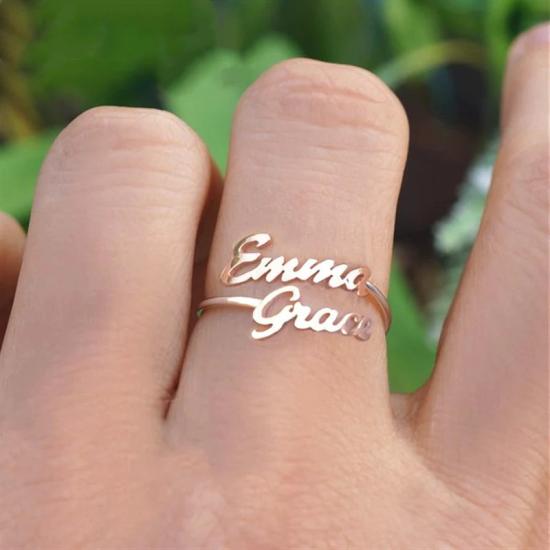 Custom Double Adjustable Name Rings For Lovers