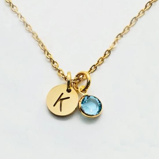 Personalized Birthstone and Initial Disc Necklace/