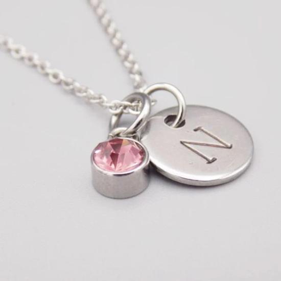 Personalized Birthstone Initial Disc Necklace/