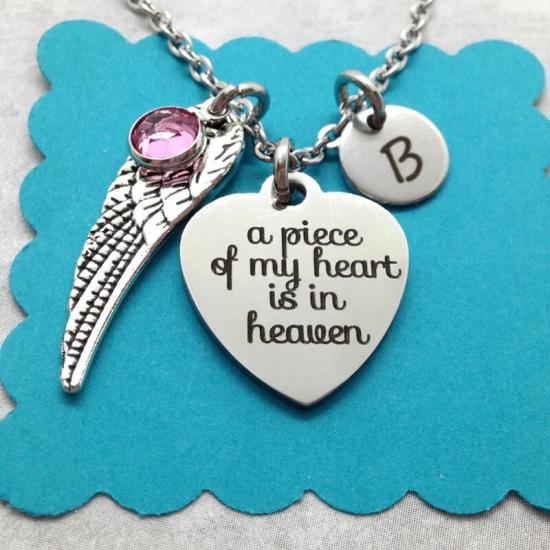 Personalized Birthstone Initial Angel Wing Charm Necklace/