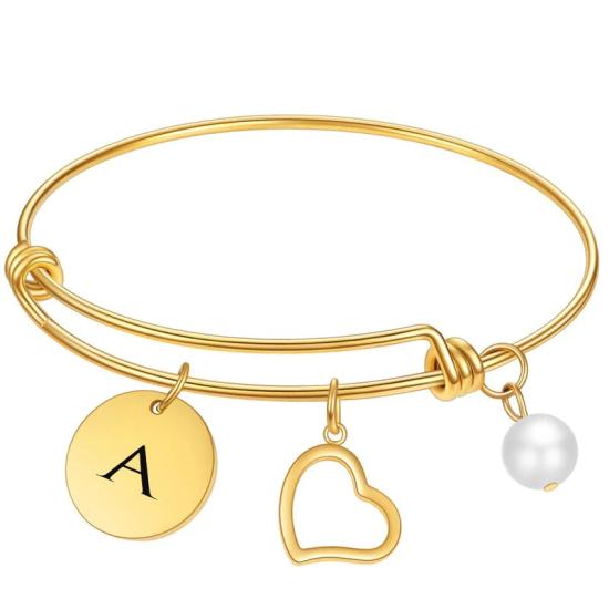 Personalized Initial Heart Pearl Charm Bracelet