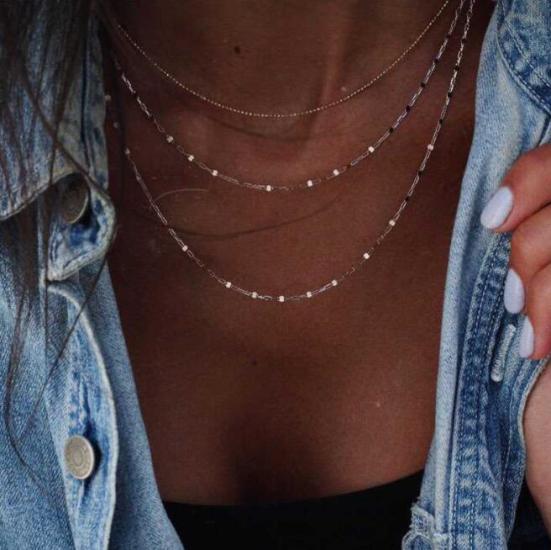 Triple Layered Gold Chain Choker Necklace/