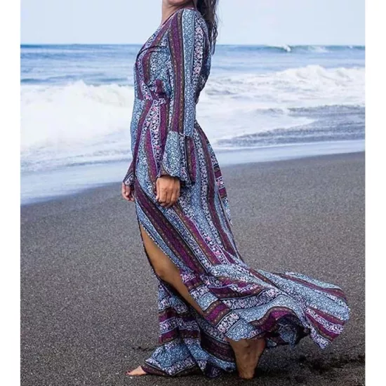 Long Sleeve Hippie Beach Maxi Dress  -