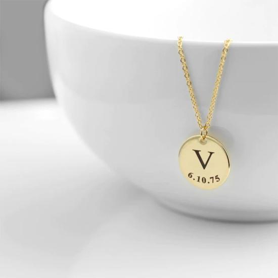 Sterling Silver Initial Necklace Personalized coin disc necklace/