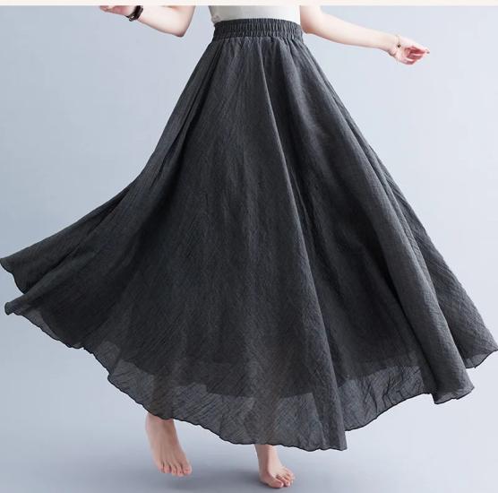 Dark Gray Cotton Linen Maxi Skirt