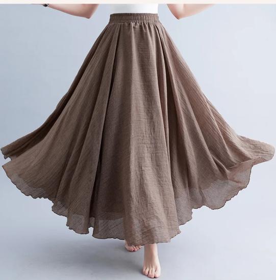 Khaki Cotton Linen Maxi Skirt