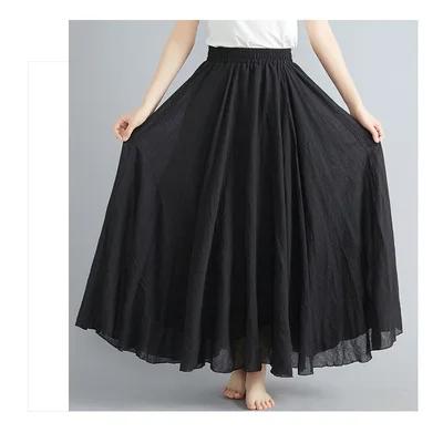 Black Cotton Linen Maxi Skirt