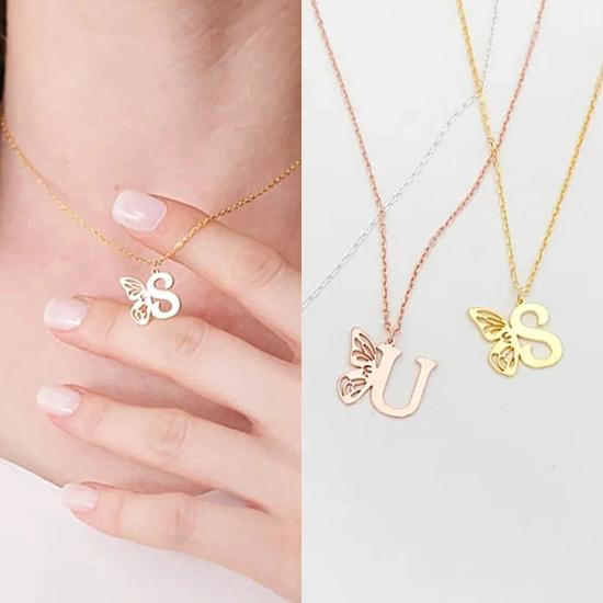 Custom Initials Butterfly Necklace/