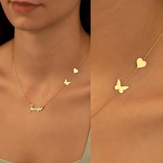 Personalized Butterfly Heart Name Necklace