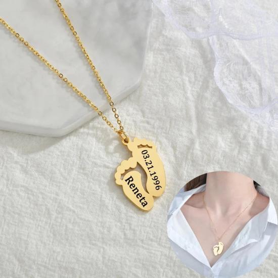 Personalized Engraved Lovely Baby Foot Necklace