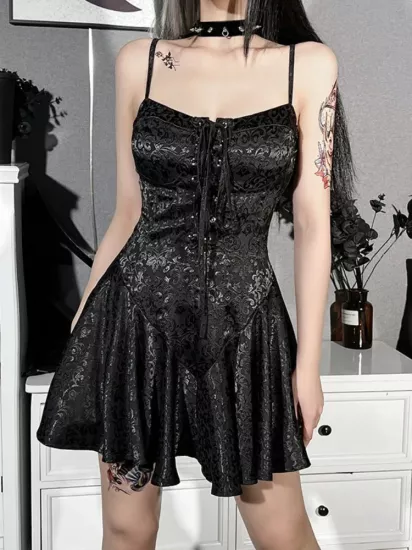 Gothic Black Backless Zipper Dress