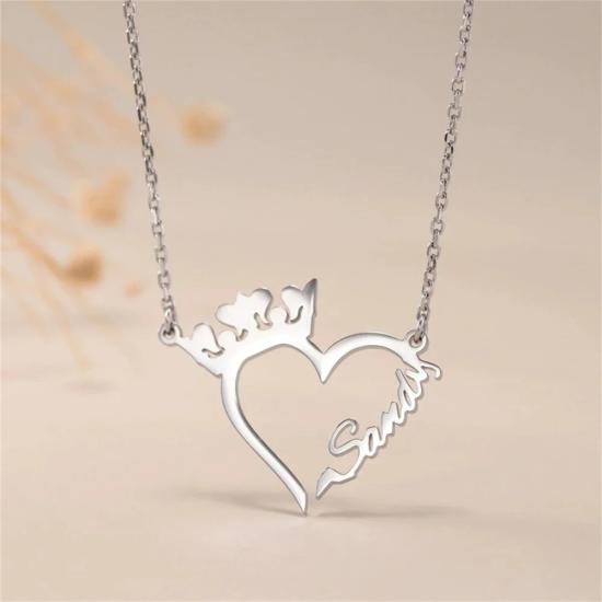 Personalized Heart and Crown Chain Name Necklace