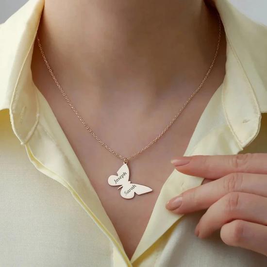 Custom Butterfly Lovers Names Necklace/