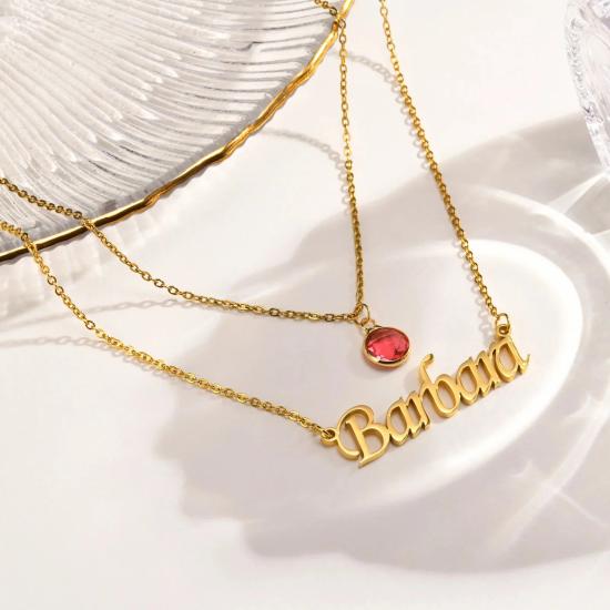 Personalized Double Chain Layered Name Necklace With Birthstone