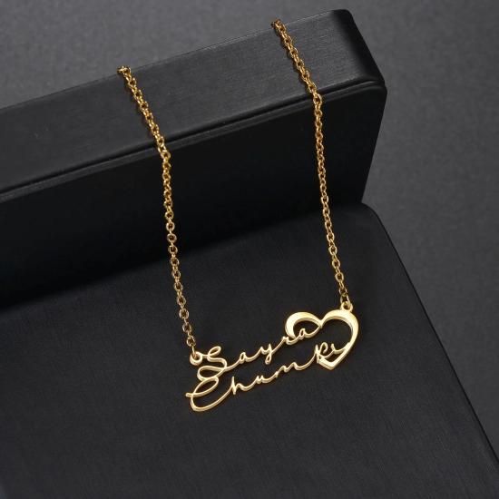 Personalized Double Names Handwritten Font Open Heart Necklace