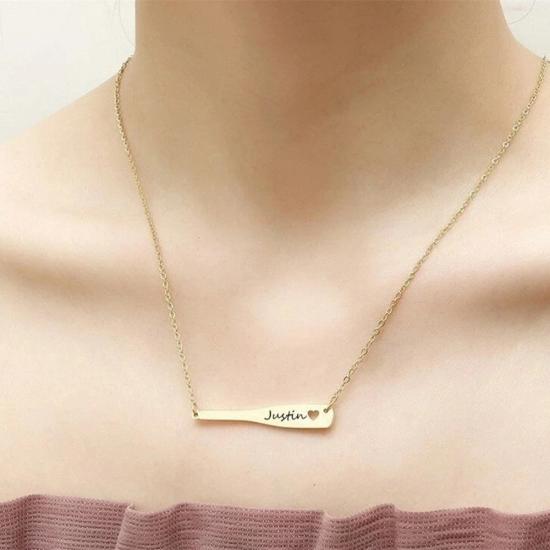 Personalized Engraved Baseball Bat Heart Name Necklace/