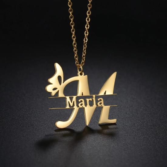 Personalized Butterfly Big Letter Name Necklace