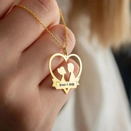 Personalized Double Name Heart Necklace/