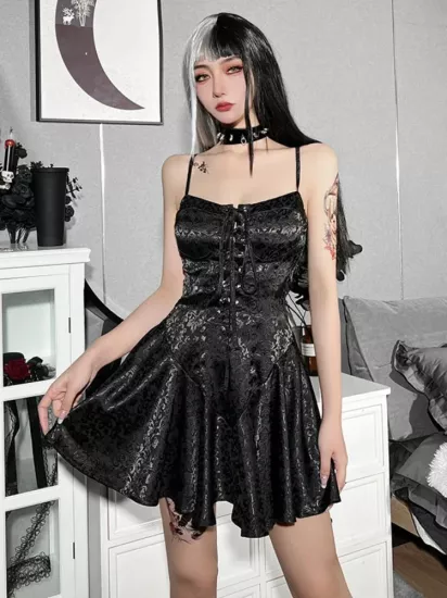 Gothic Black Backless Zipper Dress